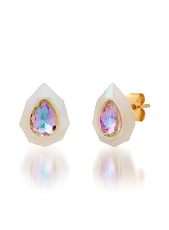 Tai Pear Shaped Faceted Glass Stud with Resin Bezel