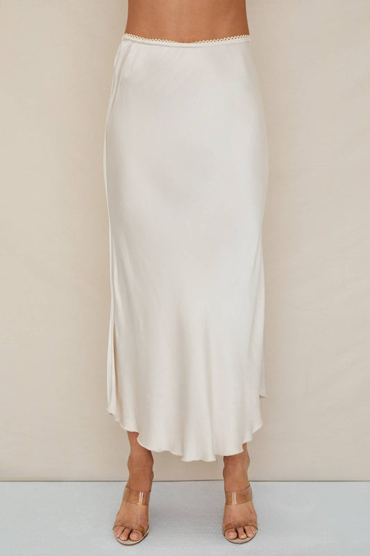 MILIO MILANO - Silky Slip Skirt with Lace Elastic Waistband