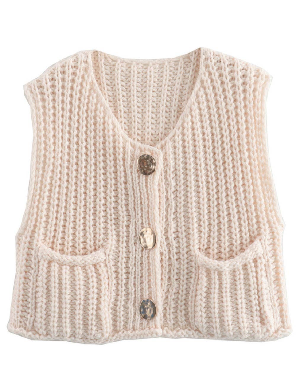 Ladies Solid Color Sleeveless Crew Neck Sweater Vest