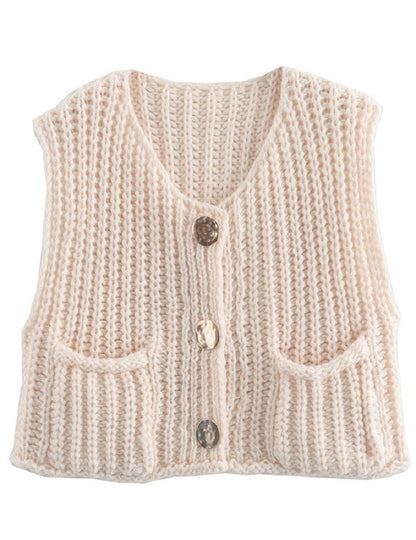Ladies Solid Color Sleeveless Crew Neck Sweater Vest